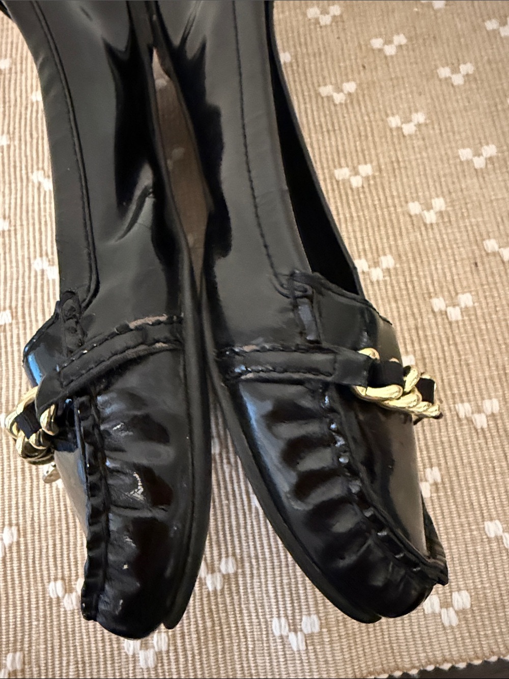 Coach Black Patent Leather Chain Link Ballet Flats Moc Toe Shoes 8 - Picture 8 of 16